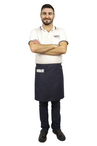 Tablier de serveur bleu marine de 50 cm de long.