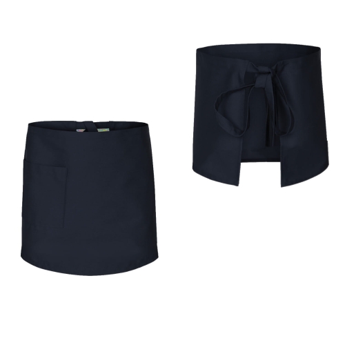 Tablier de cuisine bleu marine de 50 cm de long.