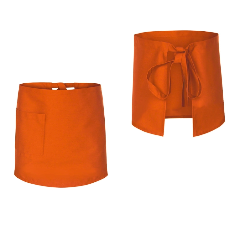 Tablier de cuisine orange de 50 cm de long.