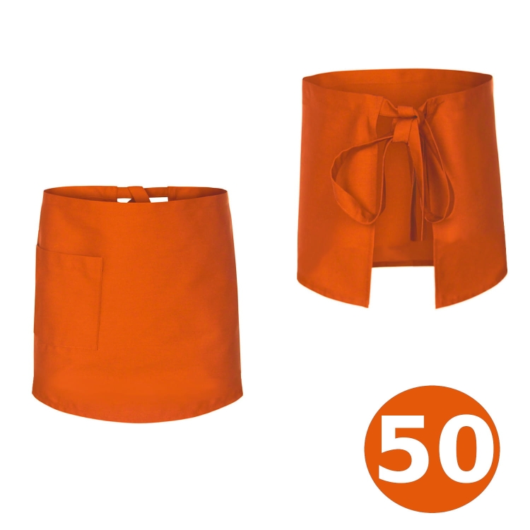 Tablier de barman de 50 cm de long en couleur orange.