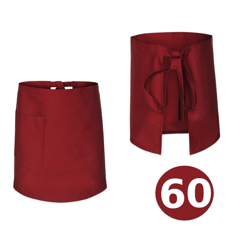 Tablier de cuisine de serveur bordeaux de 60 cm de long