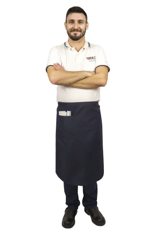 Tablier de serveur bleu marine de 75 cm de long.