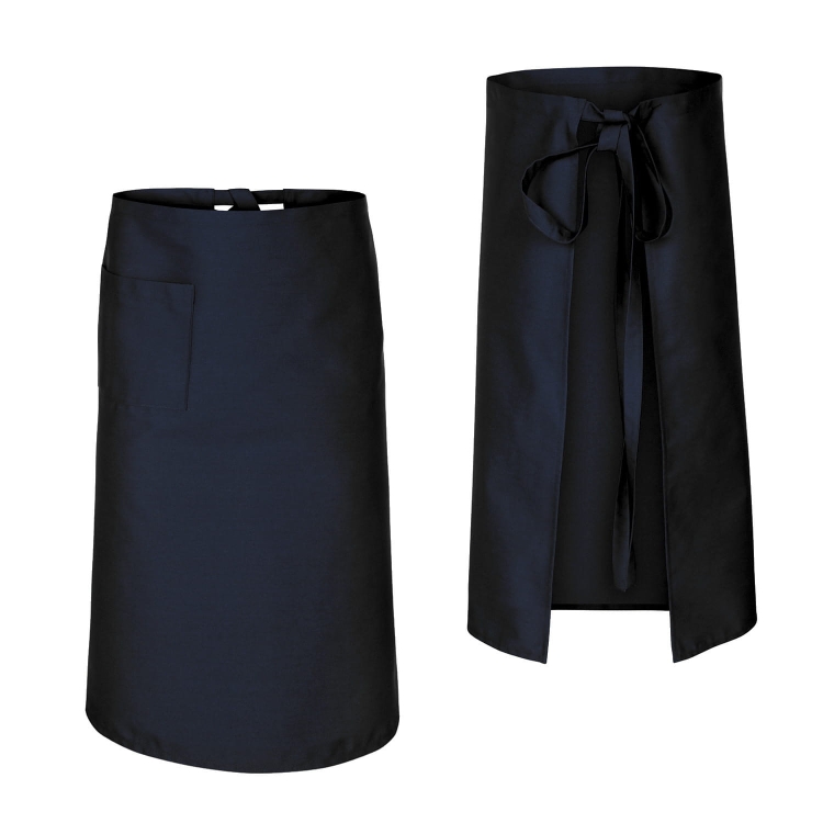 Tablier de cuisine bleu marine de 75 cm de long.