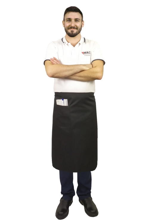 Tablier de serveur noir de 75 cm de long.