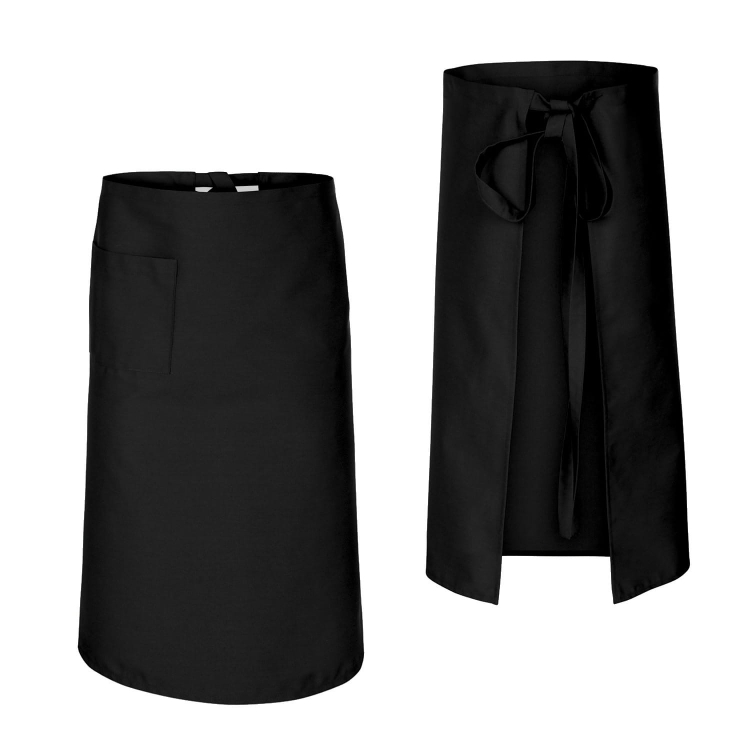 Tablier de cuisine noir de 75 cm de long.