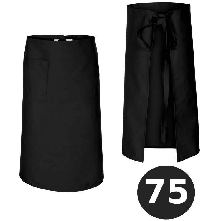 Tablier de barman noir, longueur 75 cm