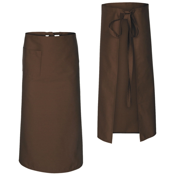 Tablier de cuisine marron de 90 cm de long.