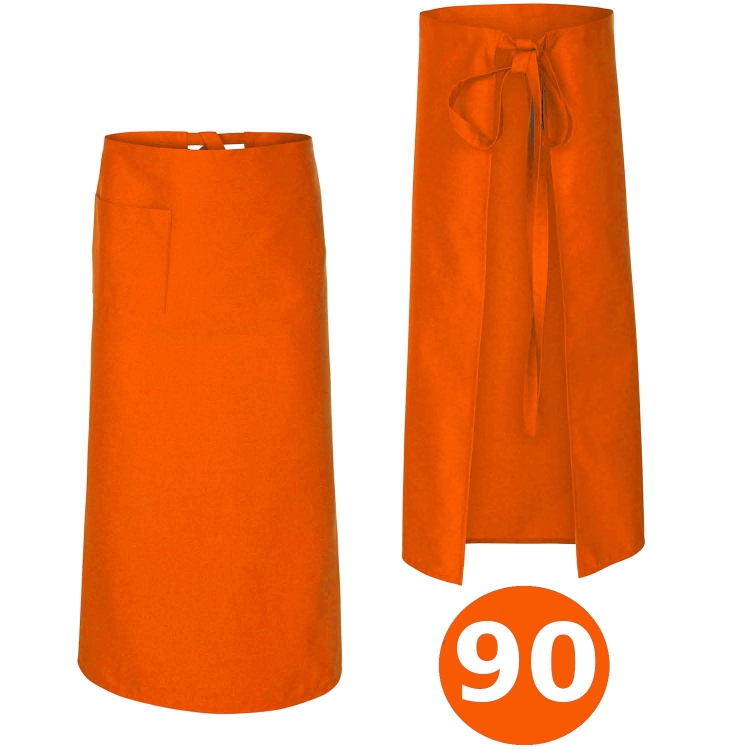 Tablier de cuisine orange pour serveur, longueur 90 cm