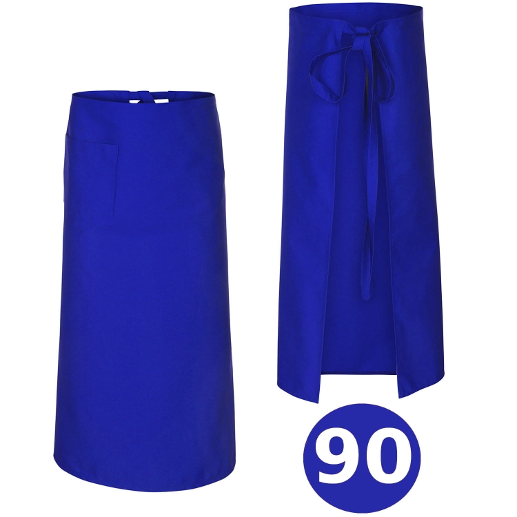 Tablier de cuisine bleu de 90 cm de long.