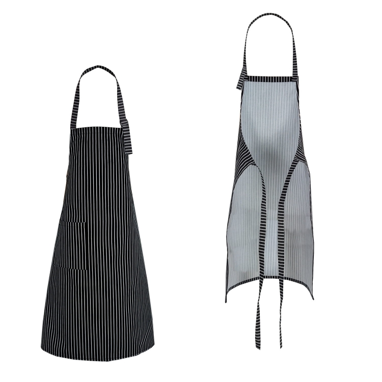 Tablier de cuisine noir à rayures blanches 90 cm