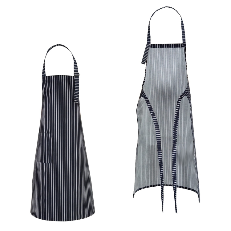 Tablier de cuisine bleu marine à rayures blanches