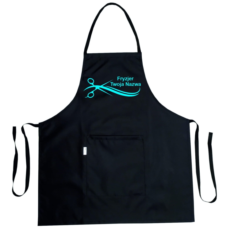 Tablier de coiffure imperméable avec le graphisme 'Ciseaux dorés' robuste.