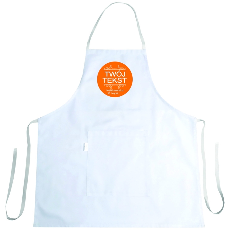Tablier de cuisine avec texte publicitaire personnalisé.
