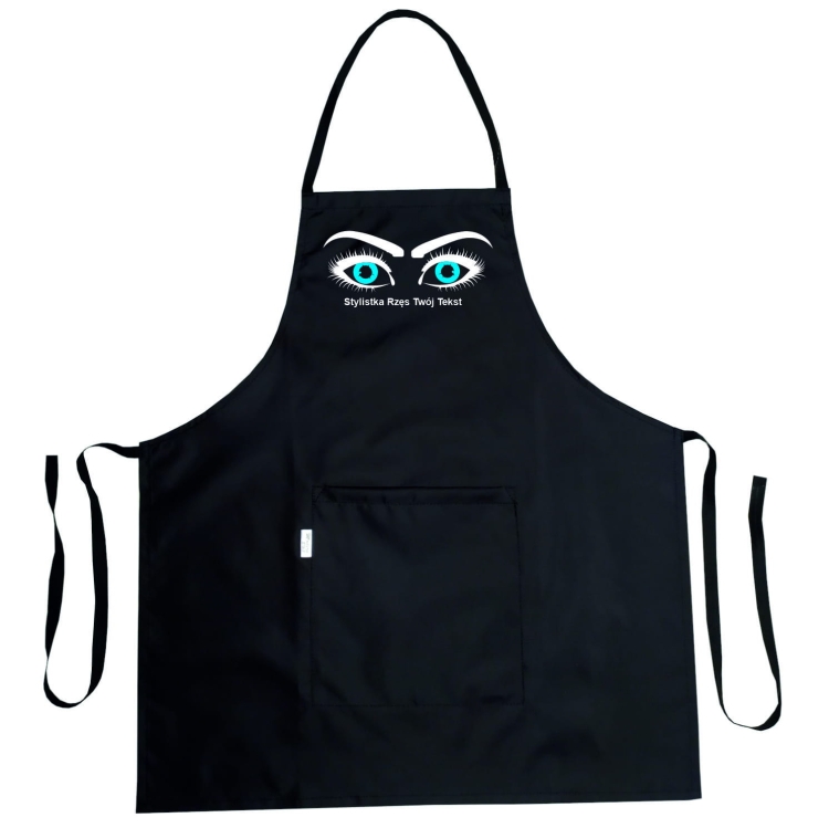 Tablier imperméable avec le graphisme 'Styliste de cils' cosmétique.