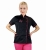 Veste cosmétique noire avec logo et passepoil fuchsia.
