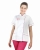 Veste cosmétique blanche avec passepoil fuchsia et logo.
