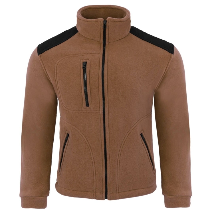 Sweat en polaire marron avec des inserts noirs.