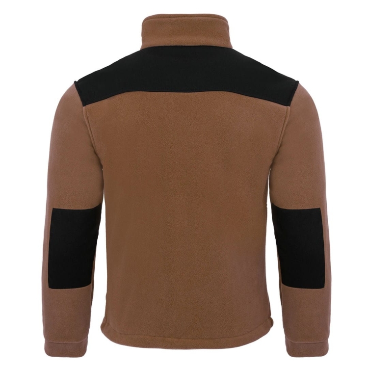 Inserts noirs dans le sweat à capuche en polaire marron.