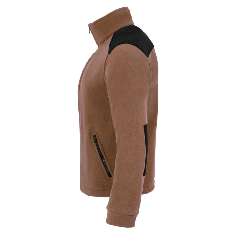 Sweat en polaire avec des inserts noirs de couleur marron.
