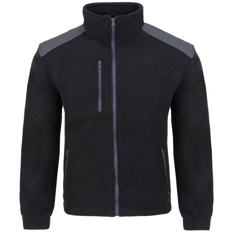 Sweat à capuche noir avec des inserts gris.