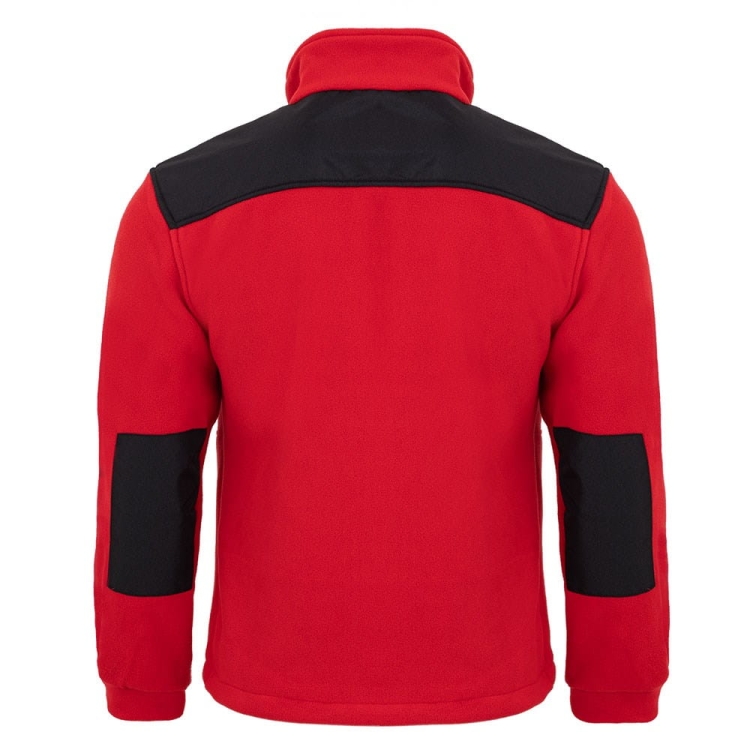 Sweat en polaire avec des inserts noirs et rouges.