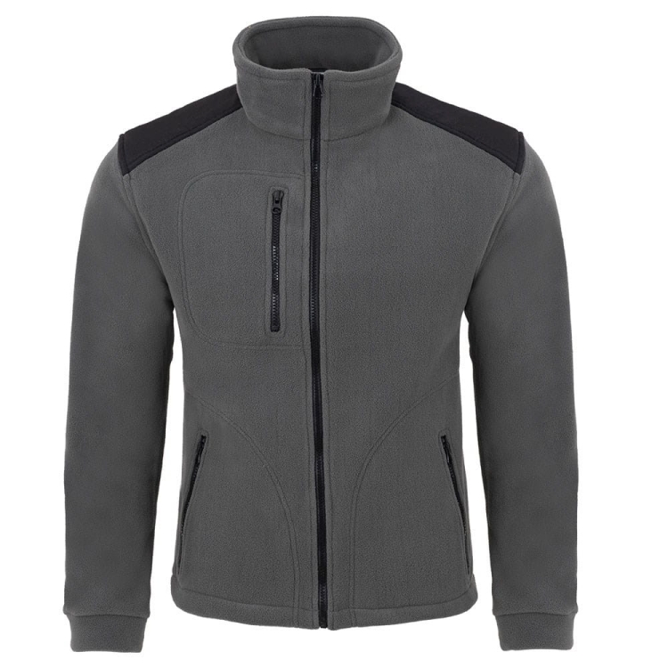 Sweat en polaire gris avec des inserts noirs.