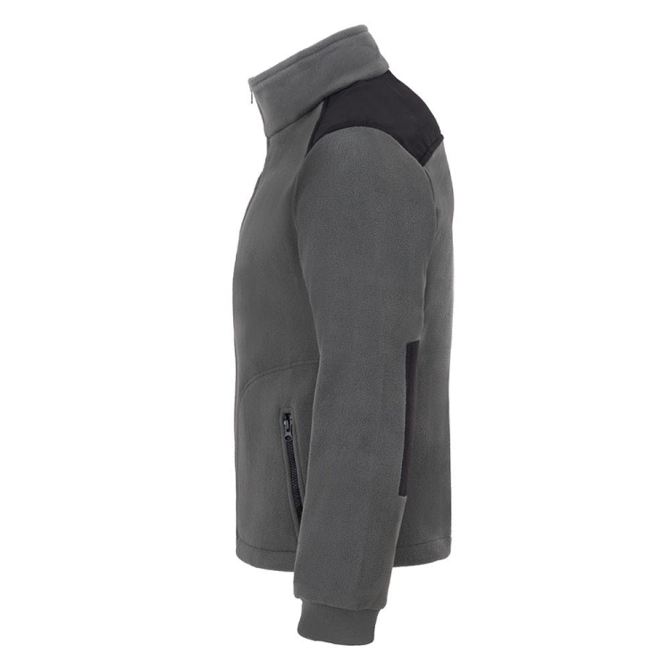 Sweat en polaire avec des inserts noirs en gris.