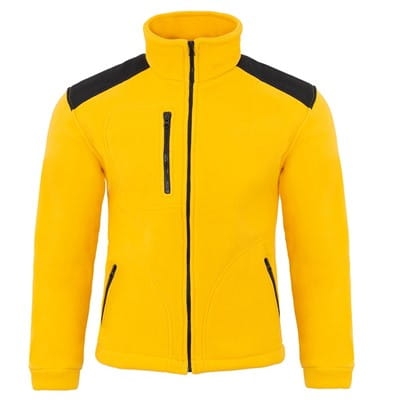 Sweat en polaire avec des inserts noirs et de couleur jaune.