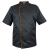 Veste de chef noire pour homme avec passepoil orange.