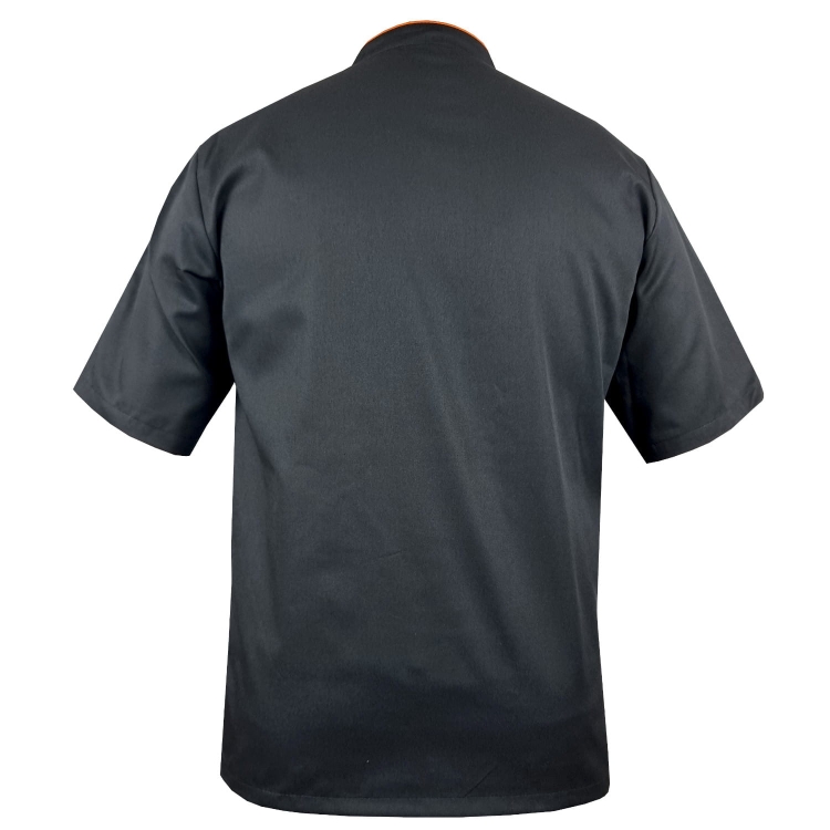 Veste de chef avec passepoil orange, homme, noire.