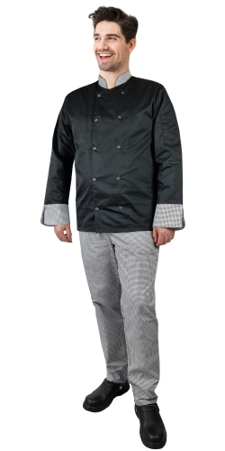 Blouson de chef à manches longues en pied-de-poule.