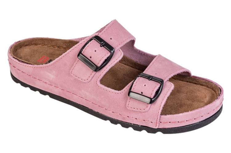 Skórzane klapki w odcieniu różowym memory
