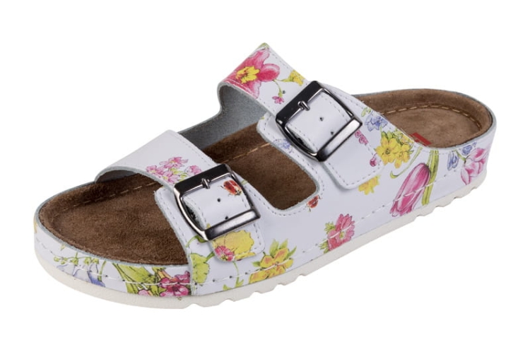 Skórzane klapki medyczne w kwiaty