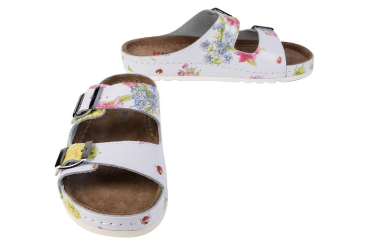 Klapki w kwiaty skórzane medyczne