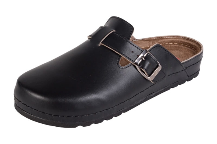 Skórzane klapki medyczne czarne z pamięcią