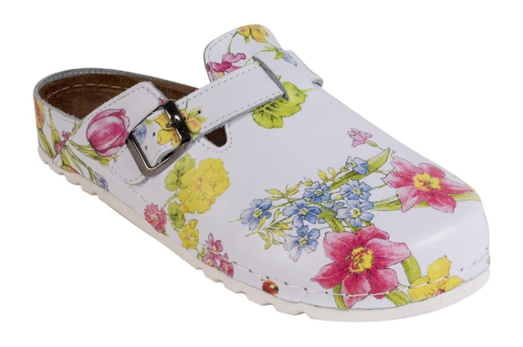 Klapki medyczne skórzane w kwiaty