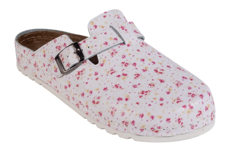 Medyczne klapki skórzane w kwiaty