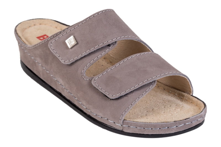 Skórzane klapki zdrowotne anatomiczne szare