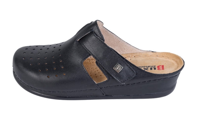 Skórzane klapki zdrowotne czarne anatomiczne