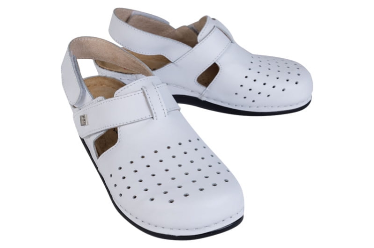 Skórzane klapki anatomiczne z paskiem białe