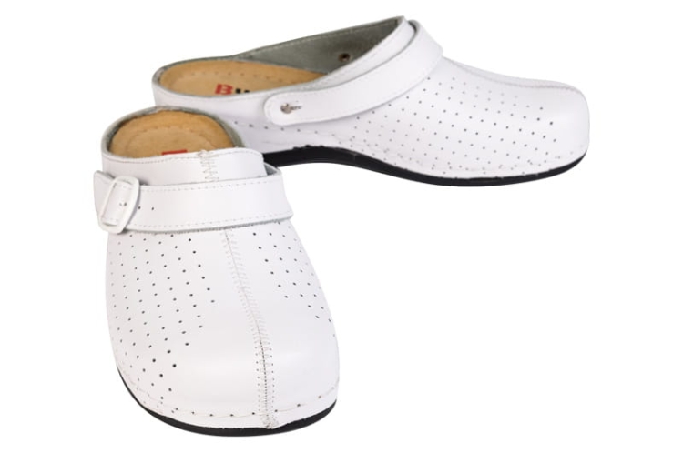 Medyczne klapki anatomiczne białe skórzane