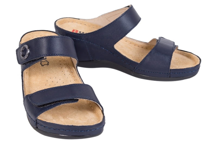 Skórzane klapki anatomiczne granatowe medyczne