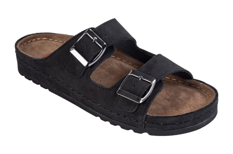 Klapki medyczne skórzane czarne z memory