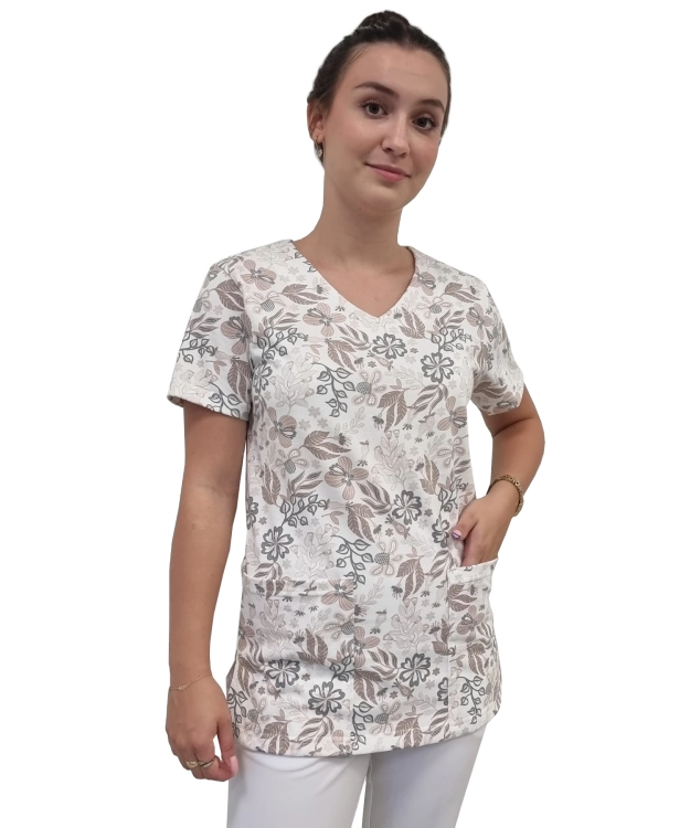 Bluza medyczna we wzorek z elastycznej bawełny