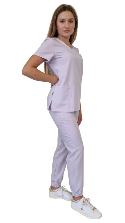 Wrzosowy komplet medyczny damski – scrubs CASUAL PREMIUM