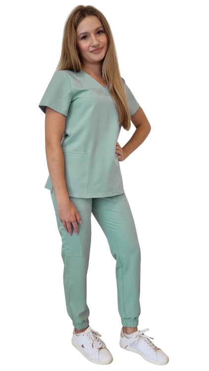 Damski komplet medyczny miętowy – scrubs CASUAL PREMIUM