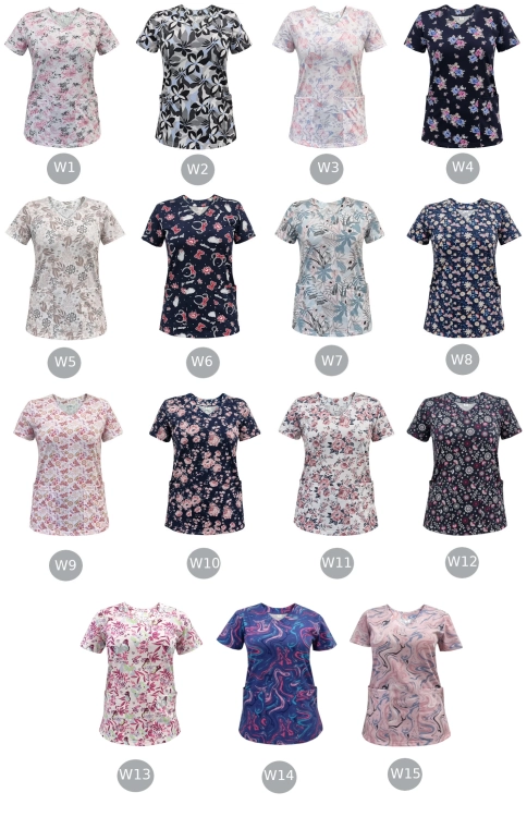 Bluza medyczna we wzorek 100% elastyczna bawełna - wzór W2