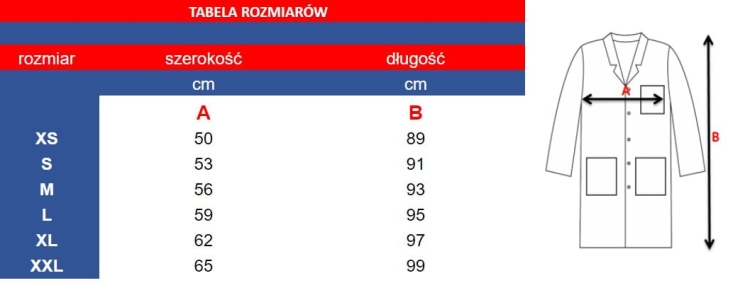 Damski fartuch roboczy krótki rękaw w kolorze niebiesko białym