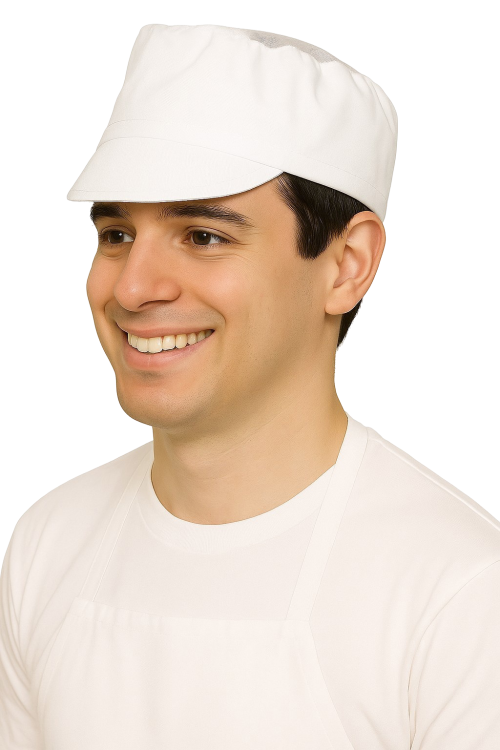 Casquette de chef avec visière et filet.