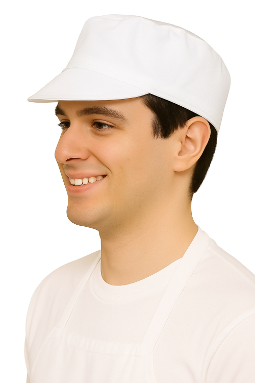 Casquette blanche avec tulle gastronomique.